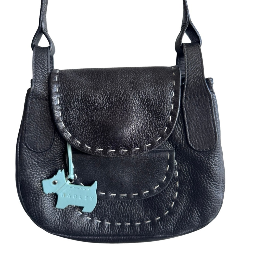Black Leather Crossbody Bag with Scotty Dog Charm